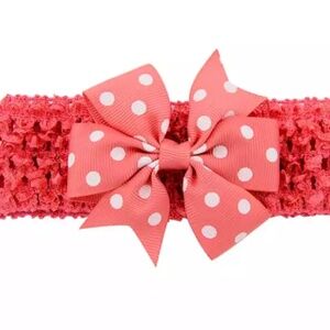 Coral Polka Dot Ribbon Bow With Elastic HairBand-Dual-use Hair Clip Headband